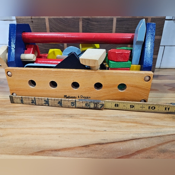 Melissa & Doug Wooden Take Along Tool Kit Toolbox & 30 pcs Including 7 Tools - Picture 10 of 12